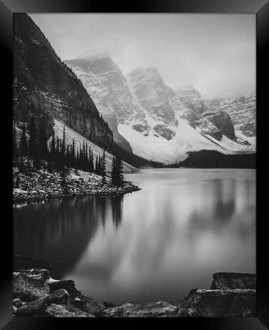 Moraine Lake Black and White Framed Print by Shawna and Damien Richard
