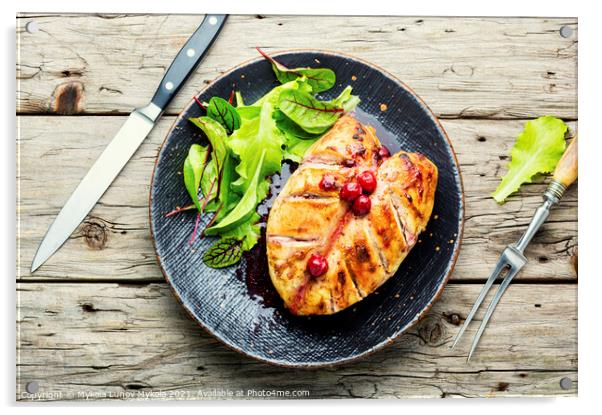 Grilled chicken fillet with cherry syrup Acrylic by Mykola Lunov Mykola