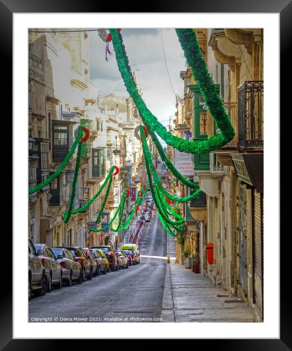 Valletta Street Festival time Malta Framed Mounted Print by Diana Mower