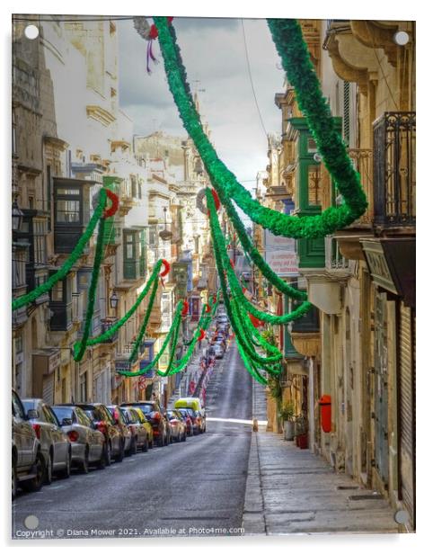 Valletta Street Festival time Malta Acrylic by Diana Mower