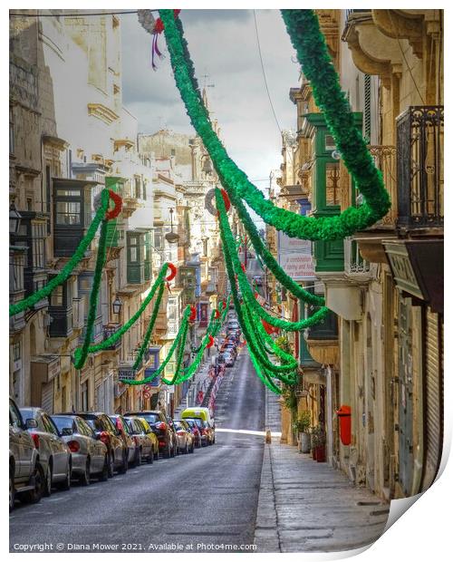 Valletta Street Festival time Malta Print by Diana Mower