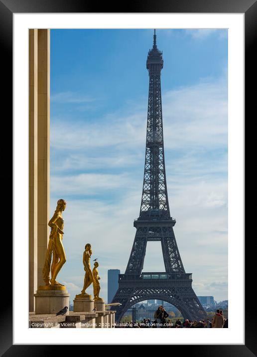 Golden sculptures and Eiffel tower Framed Mounted Print by Vicente Sargues