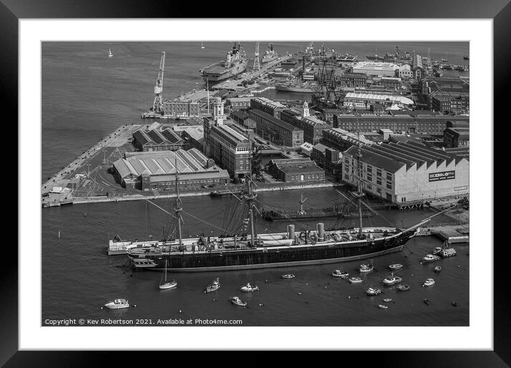 HMS Warrior from above Framed Mounted Print by Kev Robertson