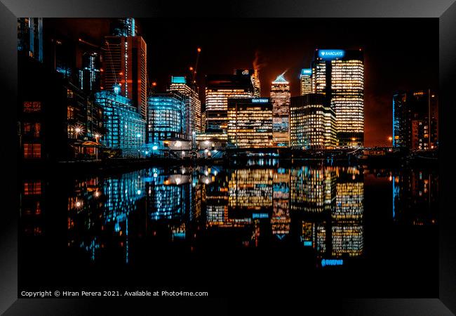 Canary Wharf Skyline at Night Framed Print by Hiran Perera