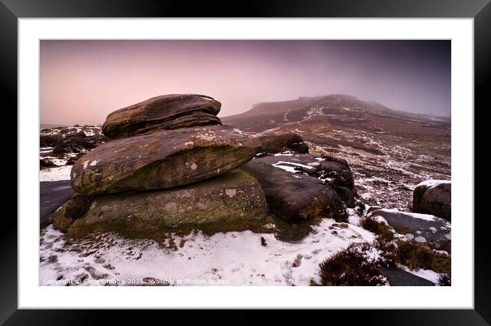 Higger Tor from Carl Wark on a cold December day Framed Mounted Print by Chris Drabble