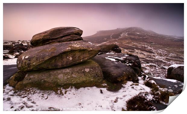 Higger Tor from Carl Wark on a cold December day Print by Chris Drabble