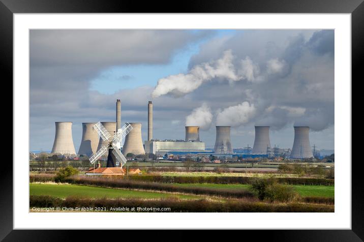 Leverton Windmill and West Burton Power Station Framed Mounted Print by Chris Drabble