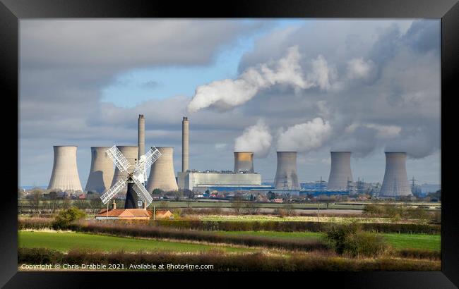 Leverton Windmill and West Burton Power Station Framed Print by Chris Drabble