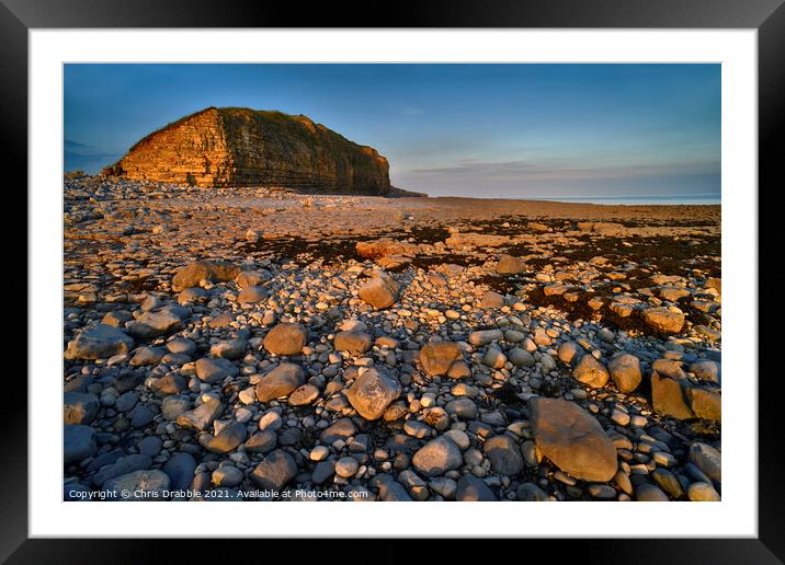 Llantwit Major Beach and Cliffs in last light Framed Mounted Print by Chris Drabble