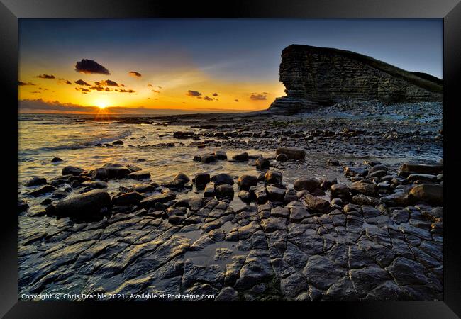 Nash Point, at low tide Framed Print by Chris Drabble