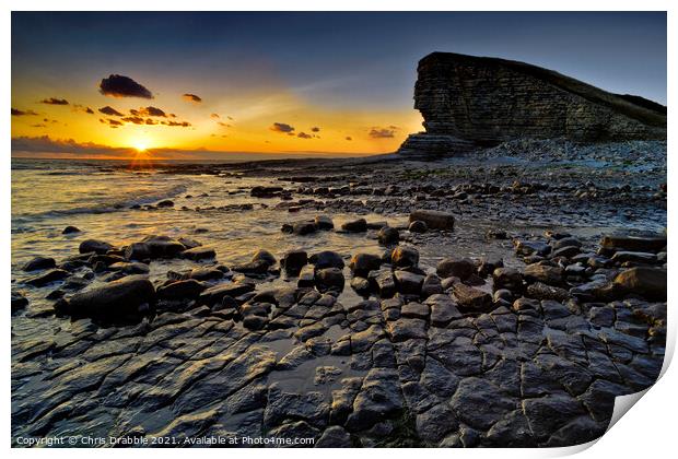 Nash Point, at low tide Print by Chris Drabble