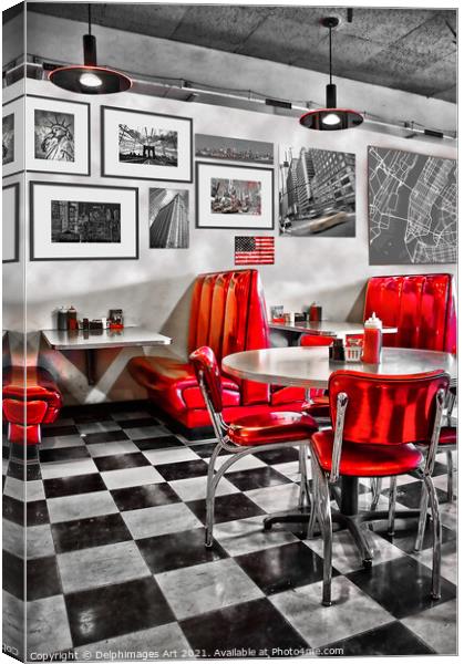 Interior of a classic american diner restaurant Canvas Print by Delphimages Art