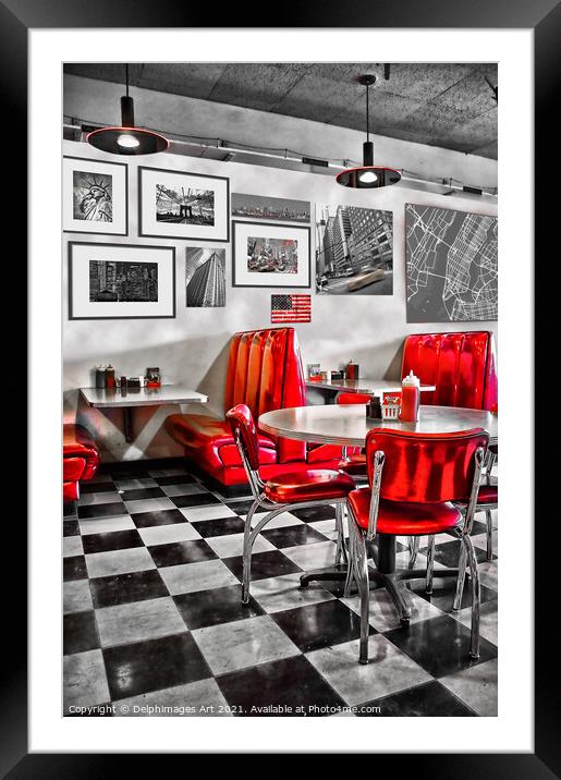 Interior of a classic american diner restaurant Framed Mounted Print by Delphimages Art