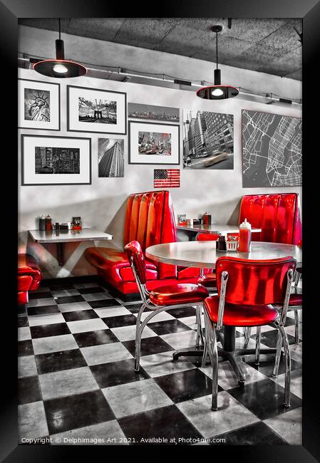 Interior of a classic american diner restaurant Framed Print by Delphimages Art