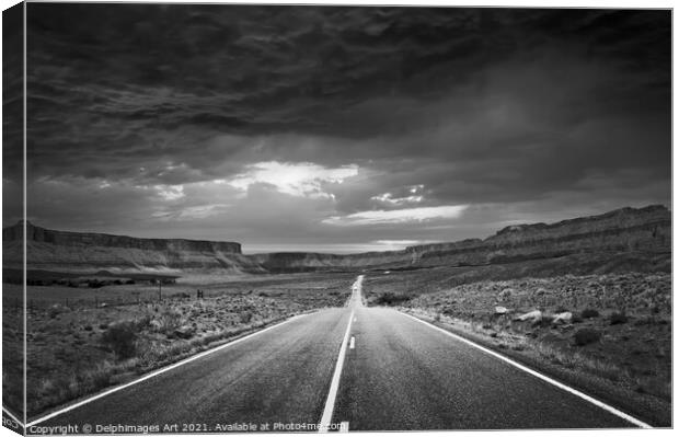 Road to the storm, near Moab, Utah Canvas Print by Delphimages Art