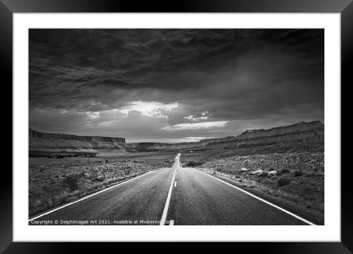 Road to the storm, near Moab, Utah Framed Mounted Print by Delphimages Art