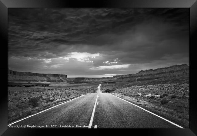 Road to the storm, near Moab, Utah Framed Print by Delphimages Art