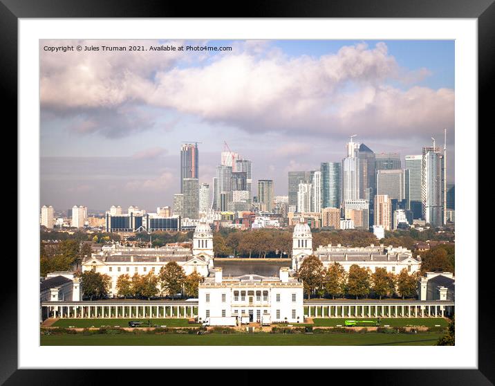 Canary Wharf and Greenwich Naval College Framed Mounted Print by Jules D Truman