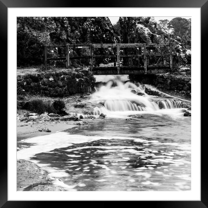 Broad Haven Waterfall in monochrome Framed Mounted Print by Jules D Truman
