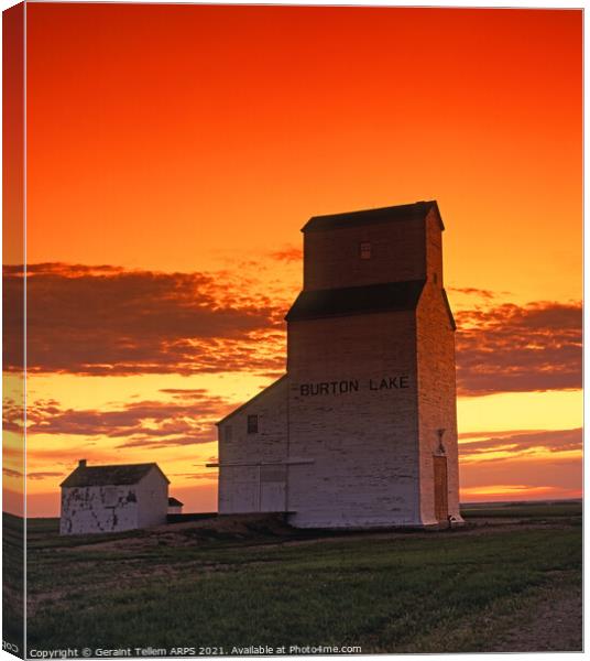 Grain elevator at sunset, Saskatchewan, Canada Canvas Print by Geraint Tellem ARPS