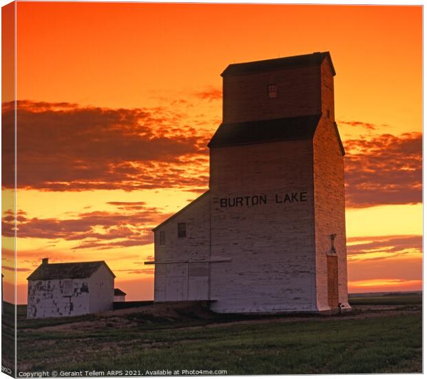 Grain elevator at sunset, Burton Lake, Saskatchewa Canvas Print by Geraint Tellem ARPS