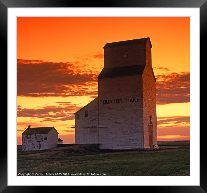 Grain elevator at sunset, Burton Lake, Saskatchewa Framed Mounted Print by Geraint Tellem ARPS