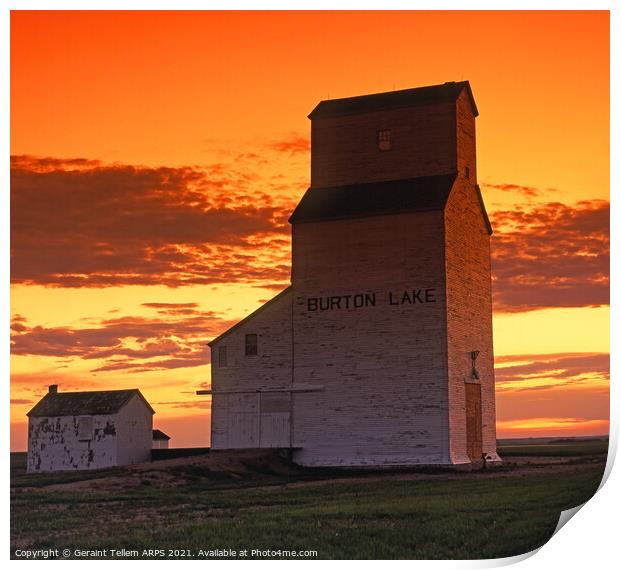 Grain elevator at sunset, Burton Lake, Saskatchewa Print by Geraint Tellem ARPS