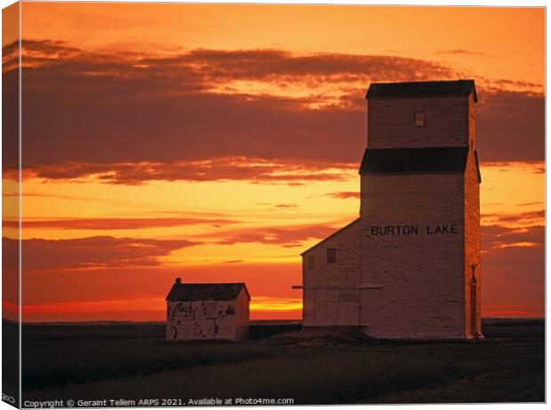 Grain elevator at sunset, Saskatchewan, Canada Canvas Print by Geraint Tellem ARPS
