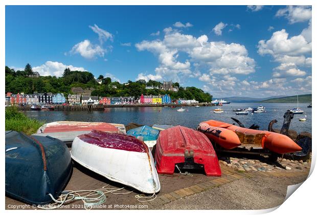 Colourful Tobermory on a Summers Day Print by Barbara Jones