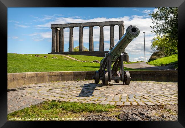 The Portuguese Cannon with the National Monument of Scotland in the background, Carlton Hill, Edinburgh, Scotland Framed Print by Dave Collins