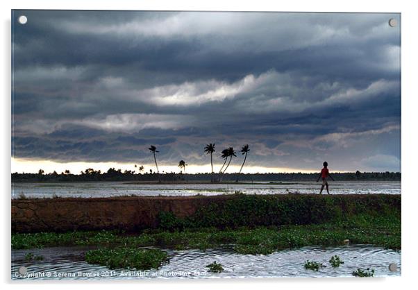Boy Walking in a Storm, Kerala, India Acrylic by Serena Bowles