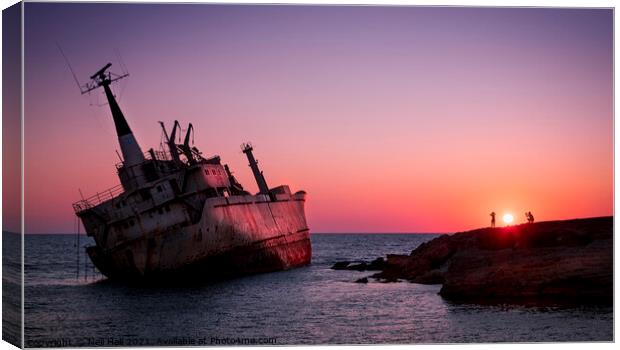 Shipwreck Sunset, Cyprus Canvas Print by Neil Hall