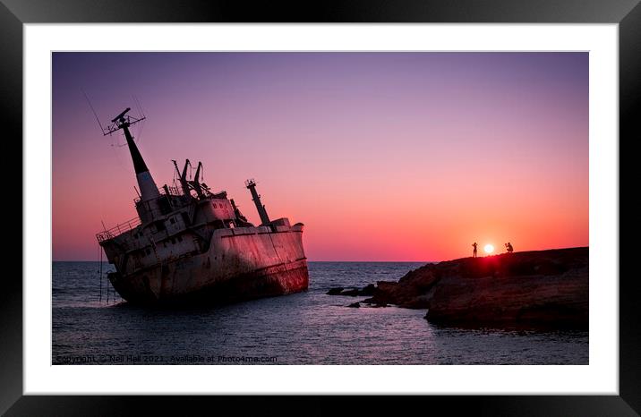 Shipwreck Sunset, Cyprus Framed Mounted Print by Neil Hall