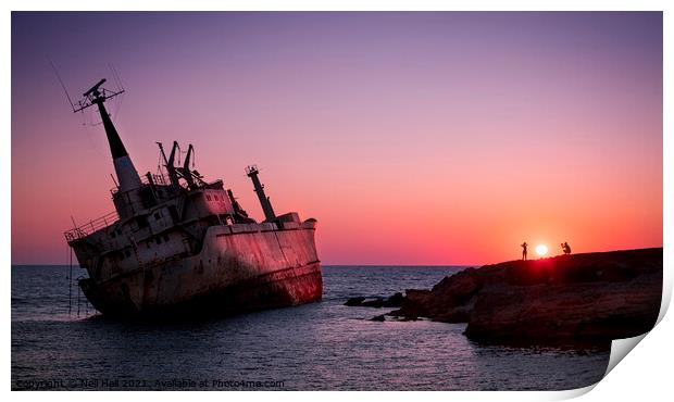 Shipwreck Sunset, Cyprus Print by Neil Hall
