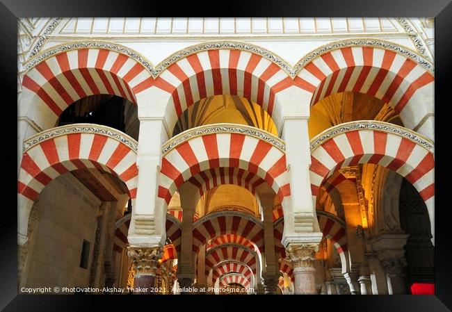 Symmetrical Arches and Pillars of Mezquita, Cordoba Spain.  Framed Print by PhotOvation-Akshay Thaker