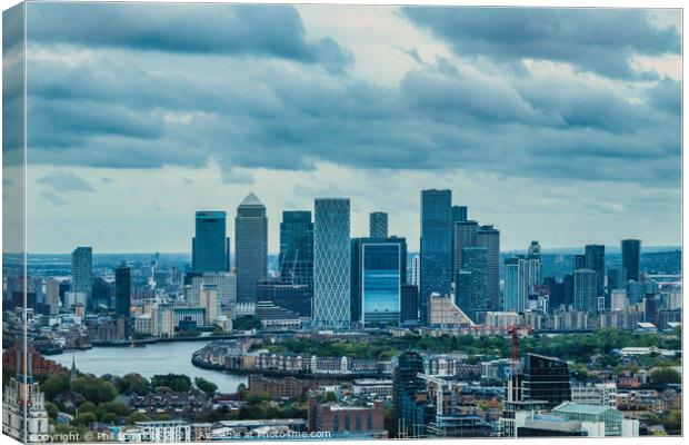 View from Sky Garden London towards Canary Wharf  Canvas Print by Phil Longfoot