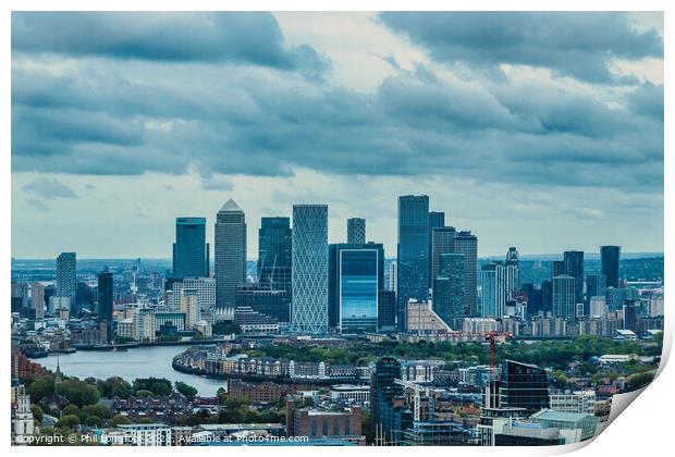 View from Sky Garden London towards Canary Wharf  Print by Phil Longfoot