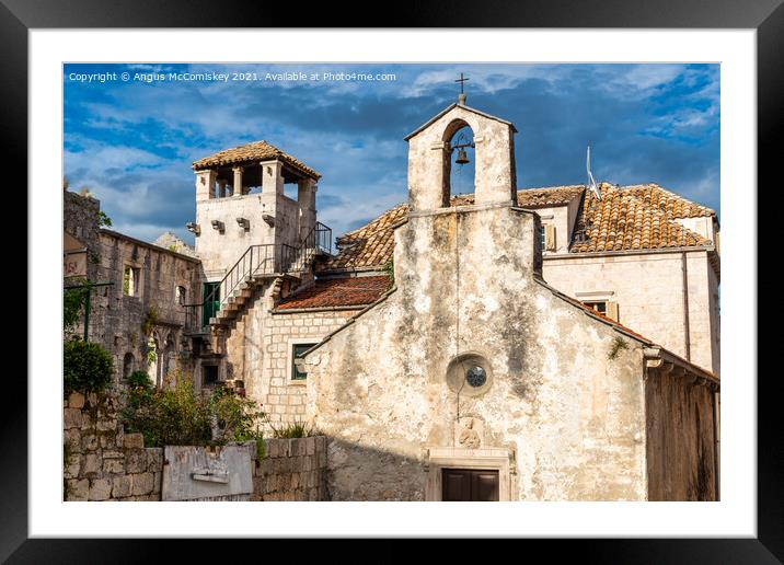Church of All Saints and Marco Polo Tower, Korcula Framed Mounted Print by Angus McComiskey