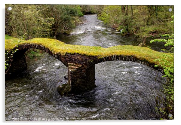 Pont Minllyn a packhorse bridge in Gwynedd Wales Acrylic by Jenny Hibbert