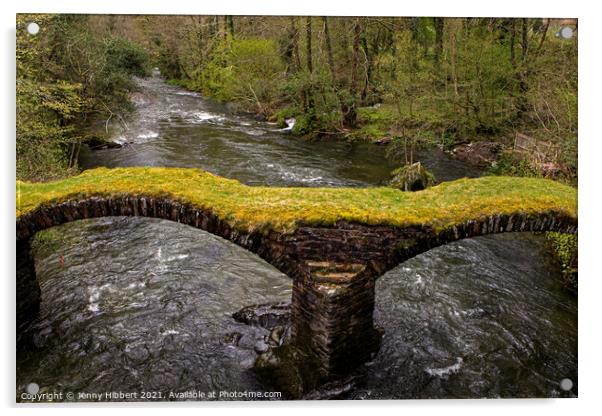 Pont Minllyn packhorse bridge in Mallwyd Gwynedd Acrylic by Jenny Hibbert