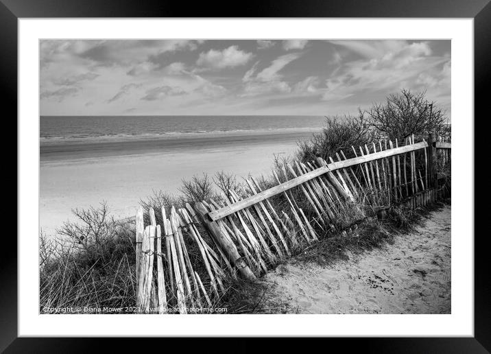 Mablethorpe beach Lincolnshire monochrome Framed Mounted Print by Diana Mower