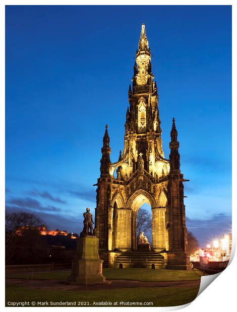 Scott Monument in Edinburgh Print by Mark Sunderland