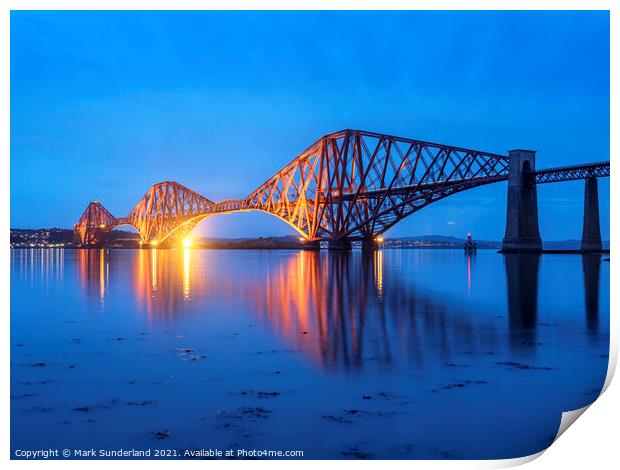 Forth Bridge at Dusk South Queensferry Print by Mark Sunderland