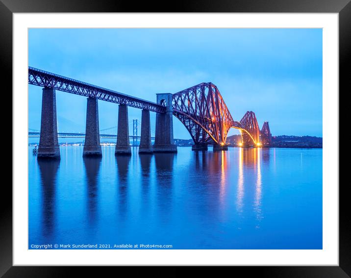 Forth Bridge at Dusk South Queensferry Framed Mounted Print by Mark Sunderland