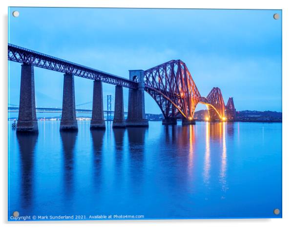 Forth Bridge at Dusk South Queensferry Acrylic by Mark Sunderland