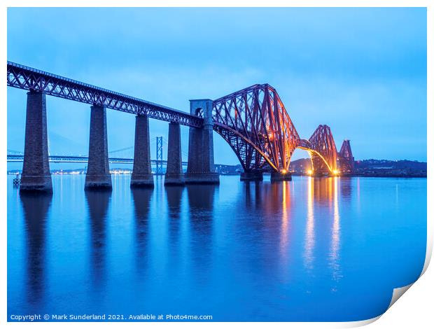 Forth Bridge at Dusk South Queensferry Print by Mark Sunderland