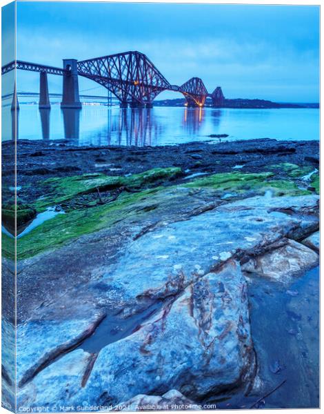 Forth Bridge at Dusk South Queensferry Canvas Print by Mark Sunderland