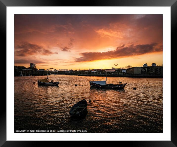 Fishing Boats at Sunset Framed Mounted Print by Gary Clarricoates