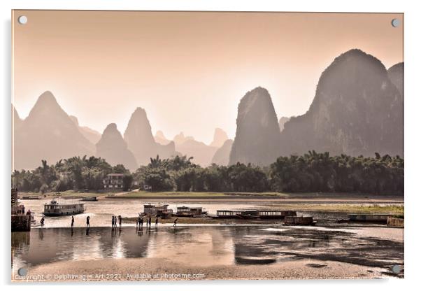 China. Landscape of Li river at sunset near Guilin Acrylic by Delphimages Art