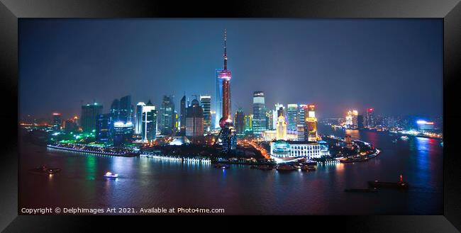 Shanghai, China. Skyline panoramic view at night Framed Print by Delphimages Art